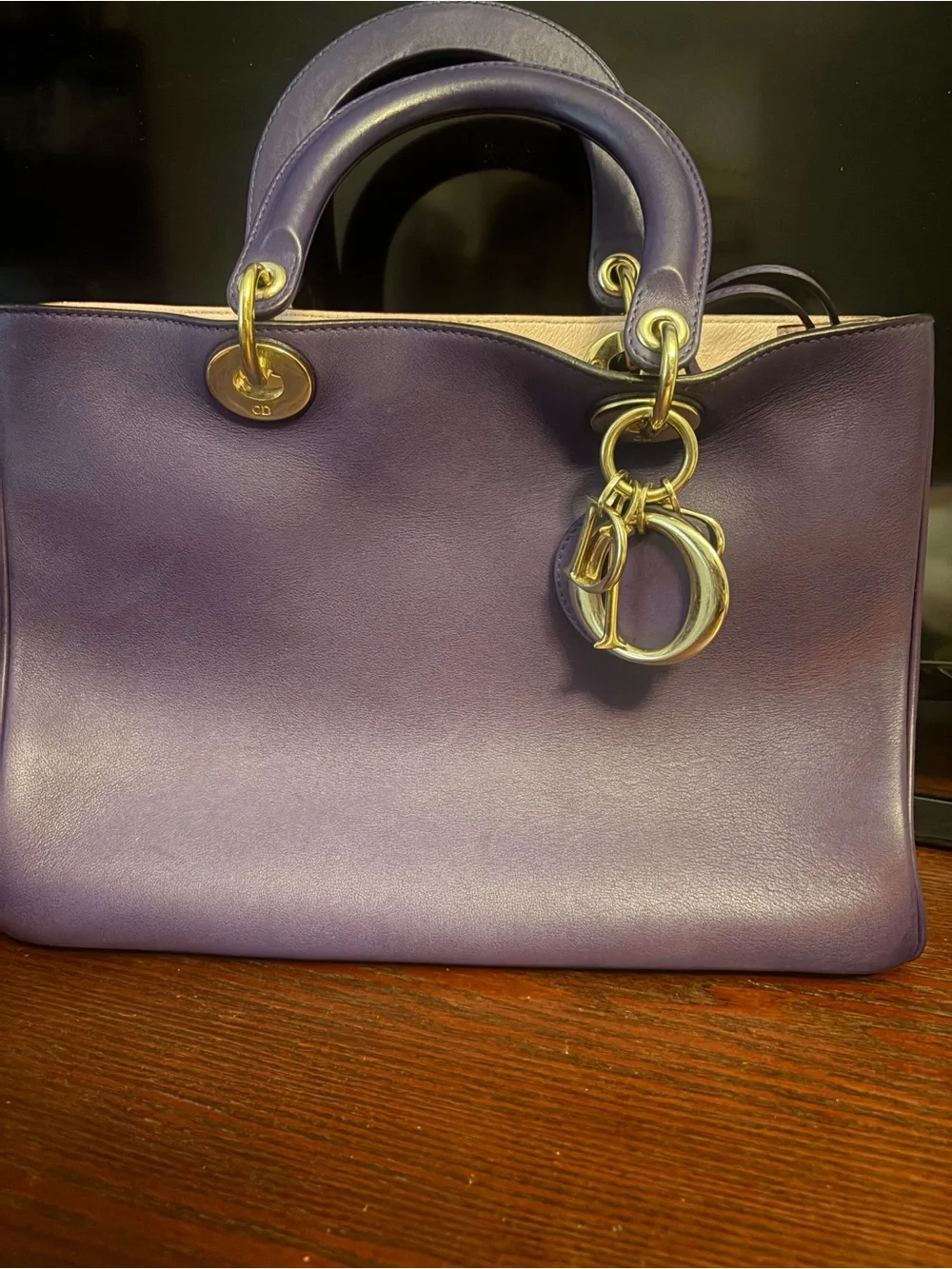 Dior Purple Leather Top-Handle Satchel with Gold Hardware